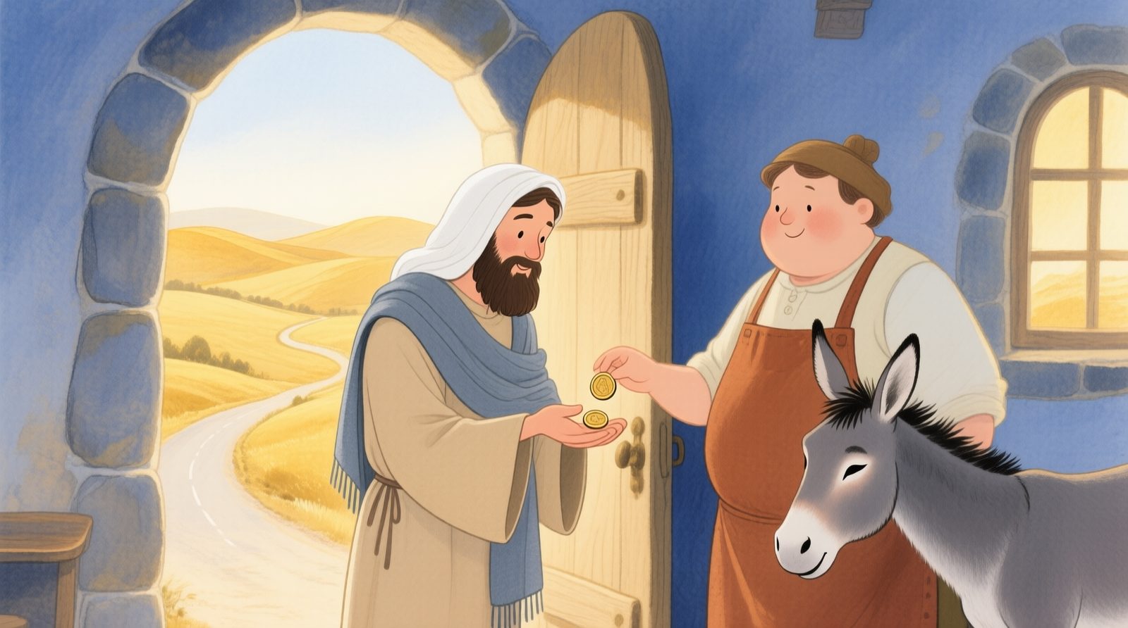O samaritano pagando ao hospedeiro