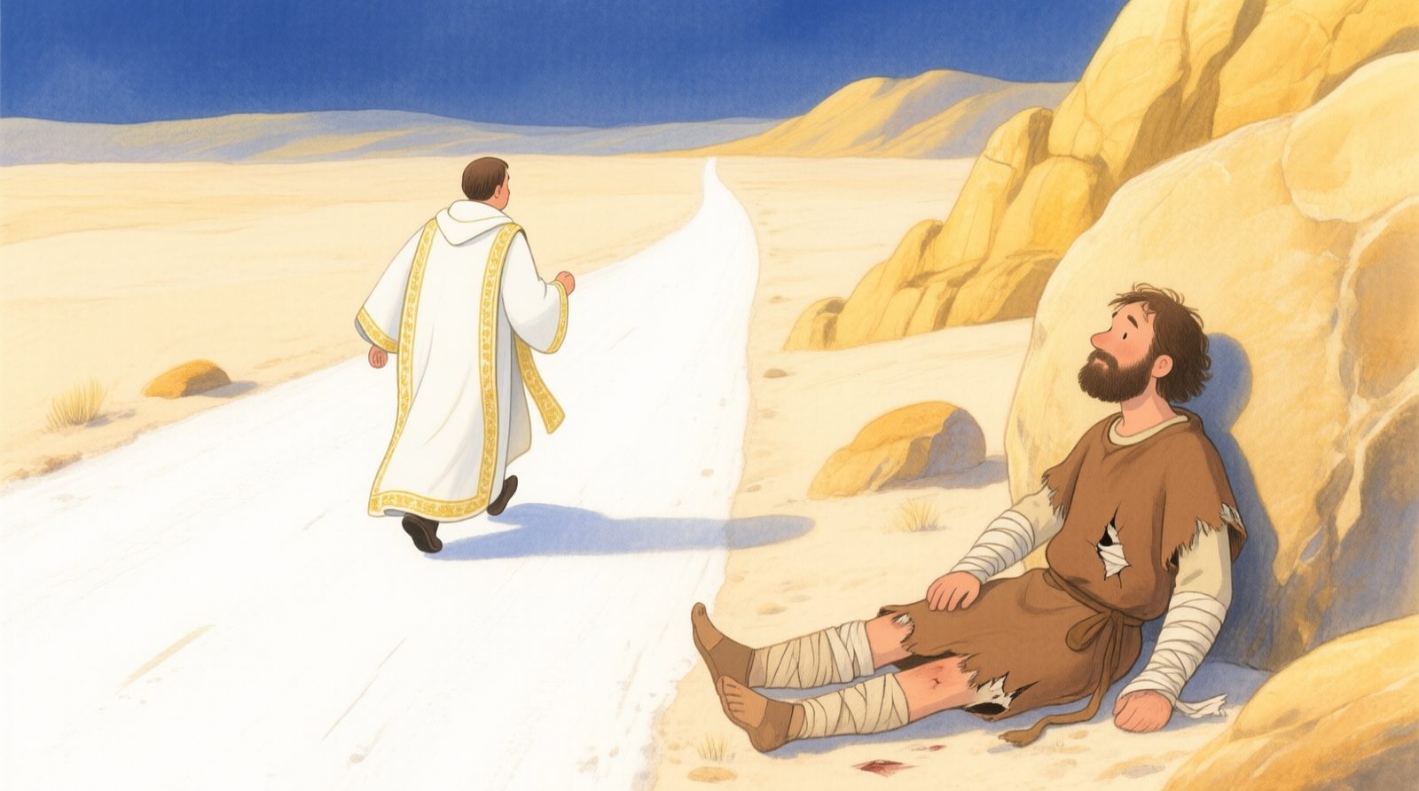 O sacerdote passando longe